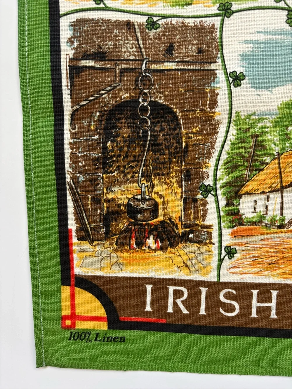 Vintage Fingal Linen Irish Cottages Tea Towel